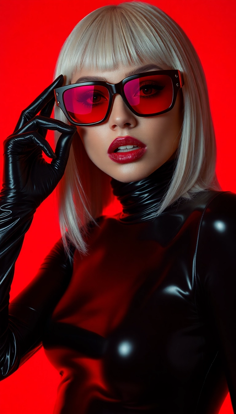 iPhone Y2K Woman Fashion Model in Black and Red Professional Background Royalty-Free Stock Photo